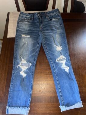 American Eagle Skinny Jeans Distressed Blue High Rise Women’s Size 10 Regular